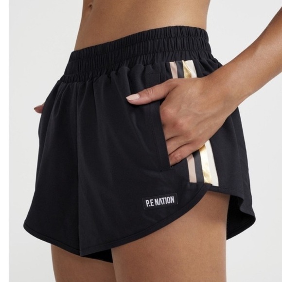 PE Nation Athletic Goal Shorts Black/ Pink side stripes size small - Picture 1 of 5
